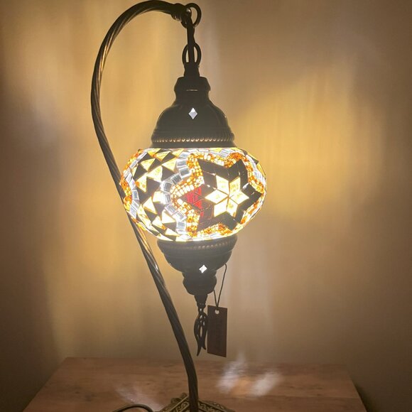 Mosaic Table Lamp White  Bedside Lampshade Light - Picture 7 of 14